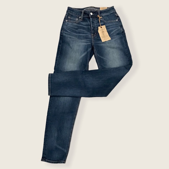 American Eagle Vintage Distressed Medium Dark Wash Straight Leg Skinny Jeans - Picture 13 of 14